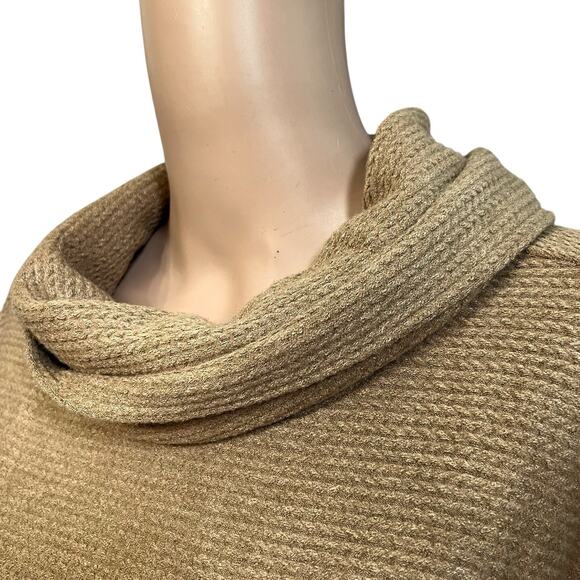 Lands End Textured Cable Knit Top 1X Cowl Neck Light Brown Long Sleeve Classic - Picture 2 of 10
